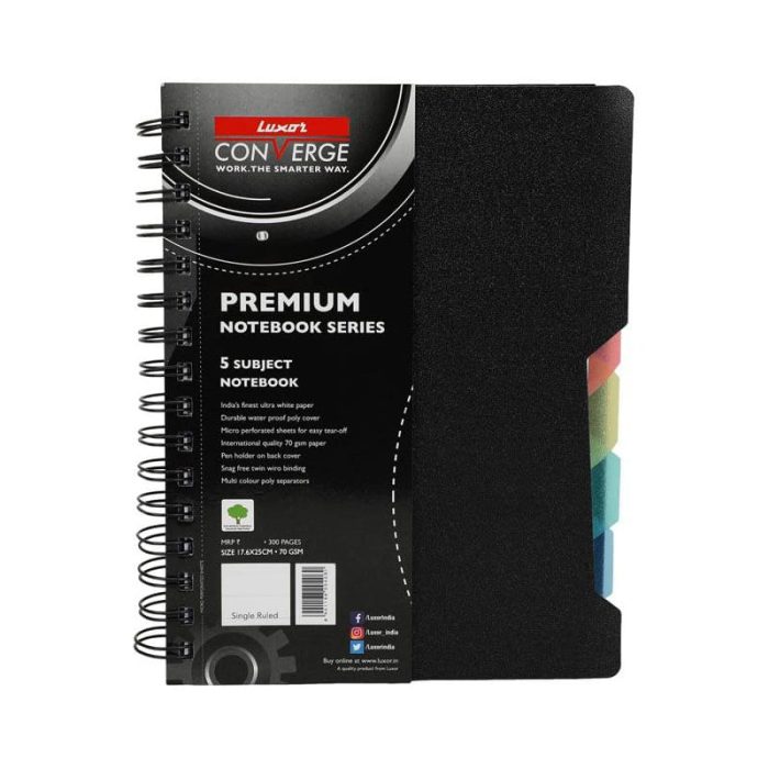 Luxor 5 Subject Single Ruled Notebook